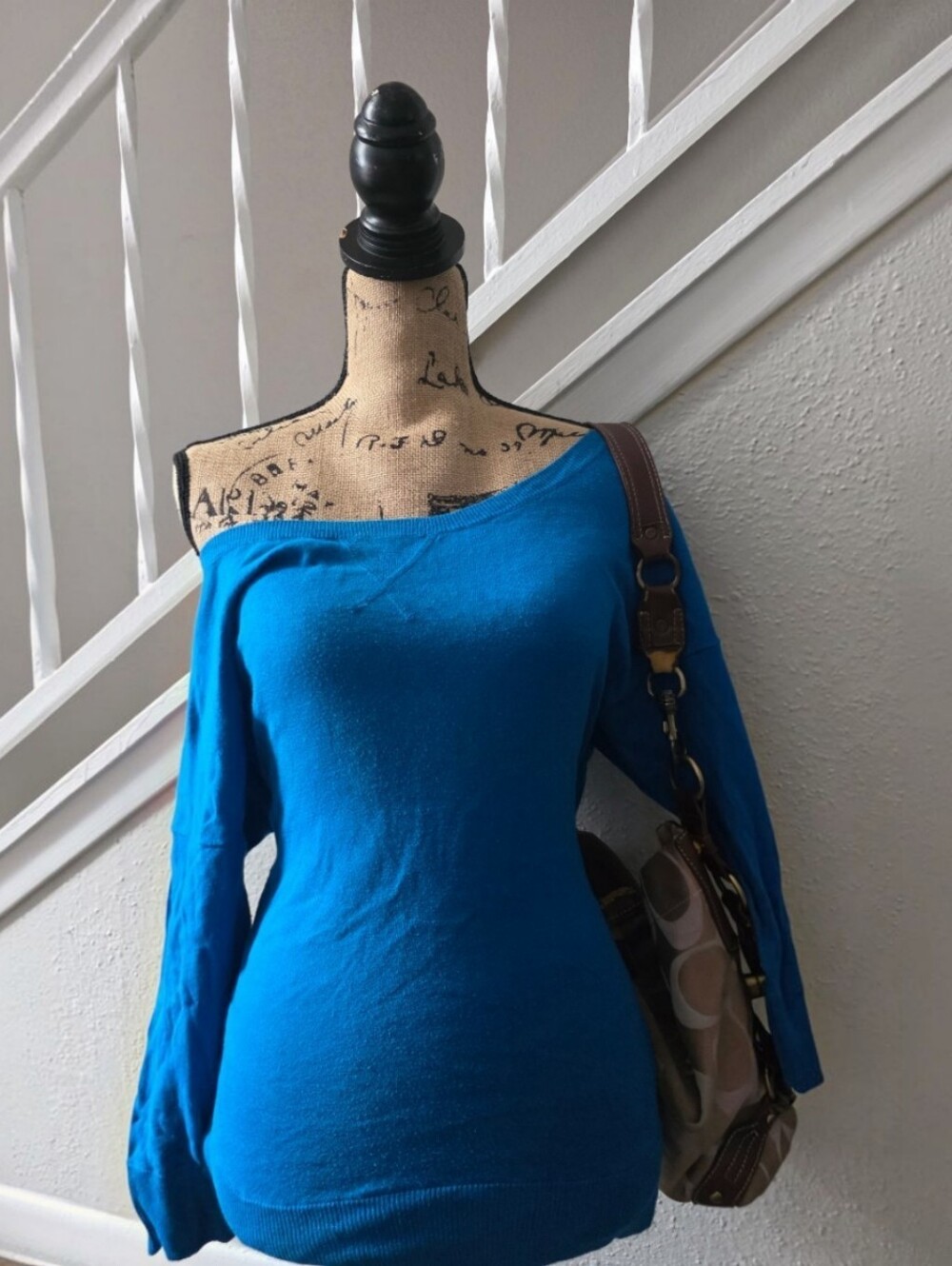 2000s American Eagle Blue off the shoulder long sleeve top Y2k Size Medium